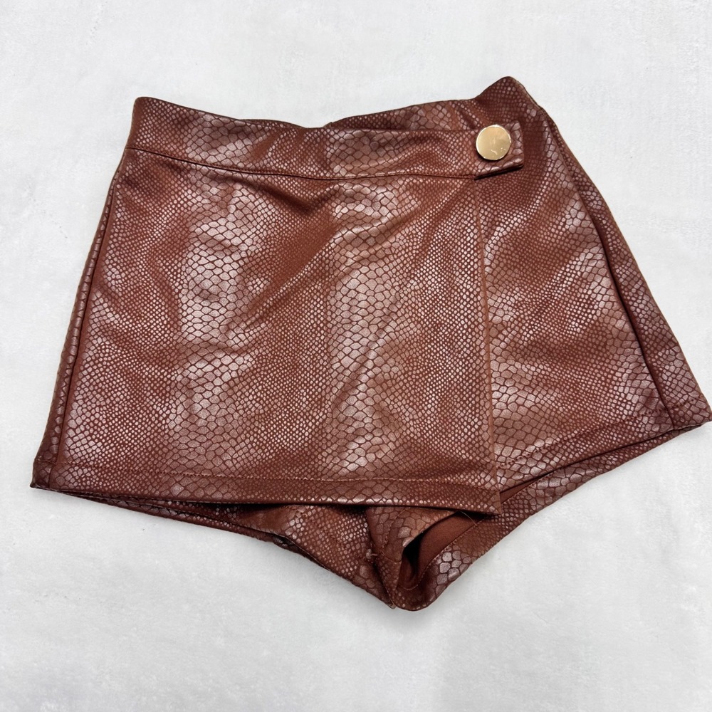 Haute Monde Skort Women Medium Brown Snakeskin Faux Leather Wrap Mini